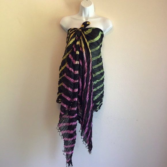 New Black Beach Striped Scarf Wrap Pareo - Picture 6 of 12